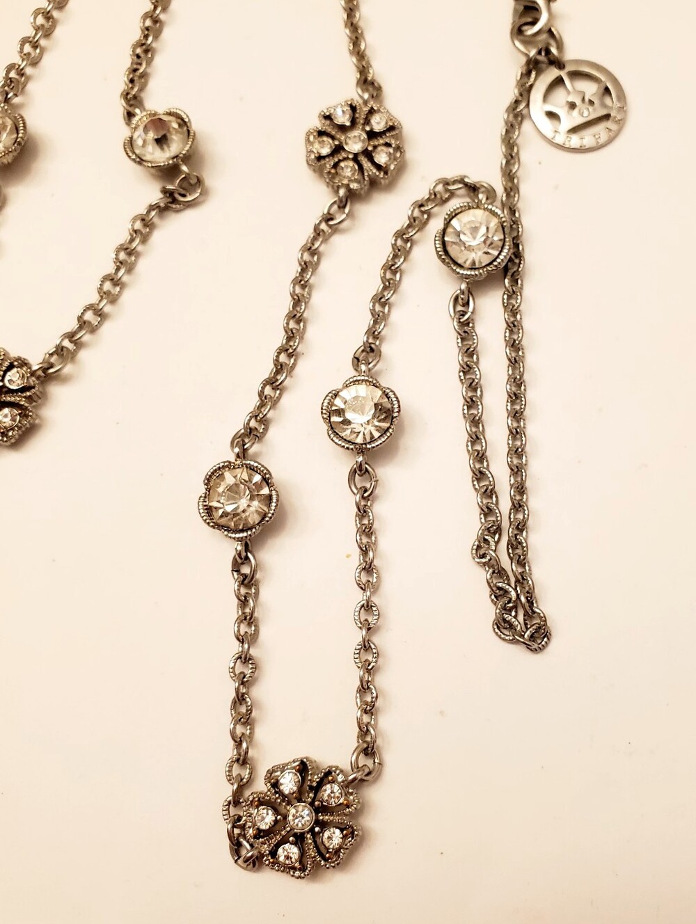 TRIFARI Silver Floral Crystal Station Necklace,32 INCH,
